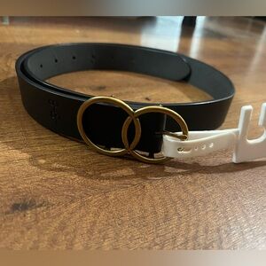 Jessica Simpson Black Belt with Gold Double Ring Buckle